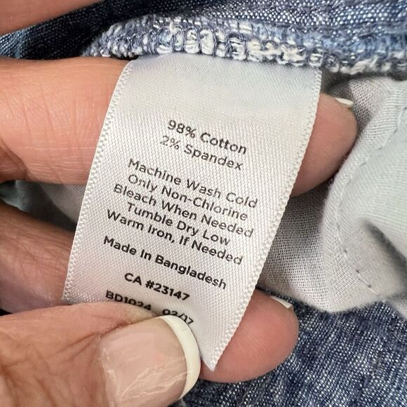 Talbots Ankle Pants Roll Tab Women 12 Blue Chambray Casual Elastic Back Comfort - Picture 12 of 12